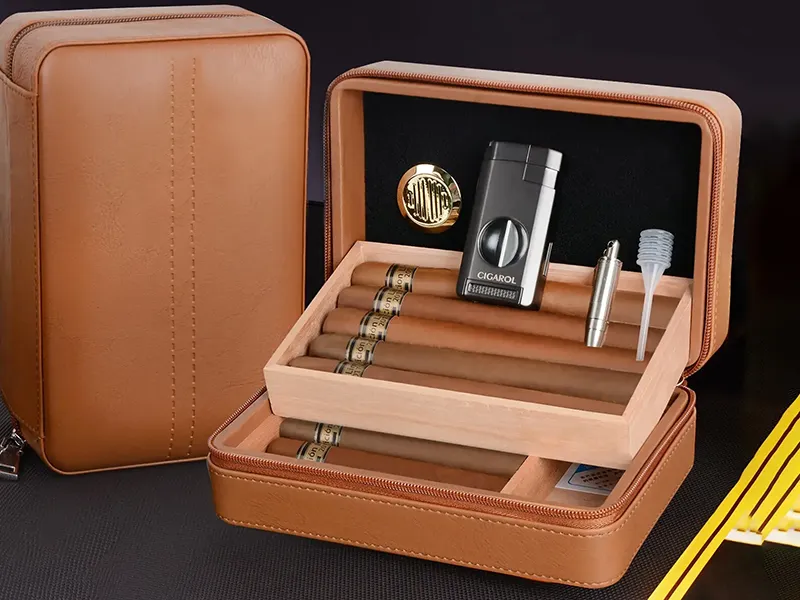 Wholesale Double-Layer Cedar Bark Travel Cigar Box
