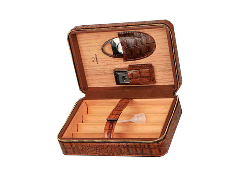 Custom Brown Leather Travel Cigar Humidor