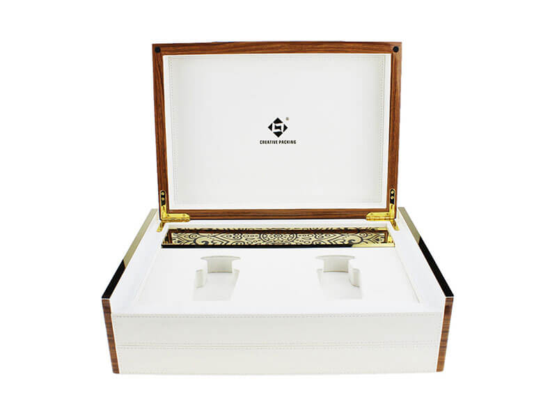White PU Leather cover wooden Perfume Box